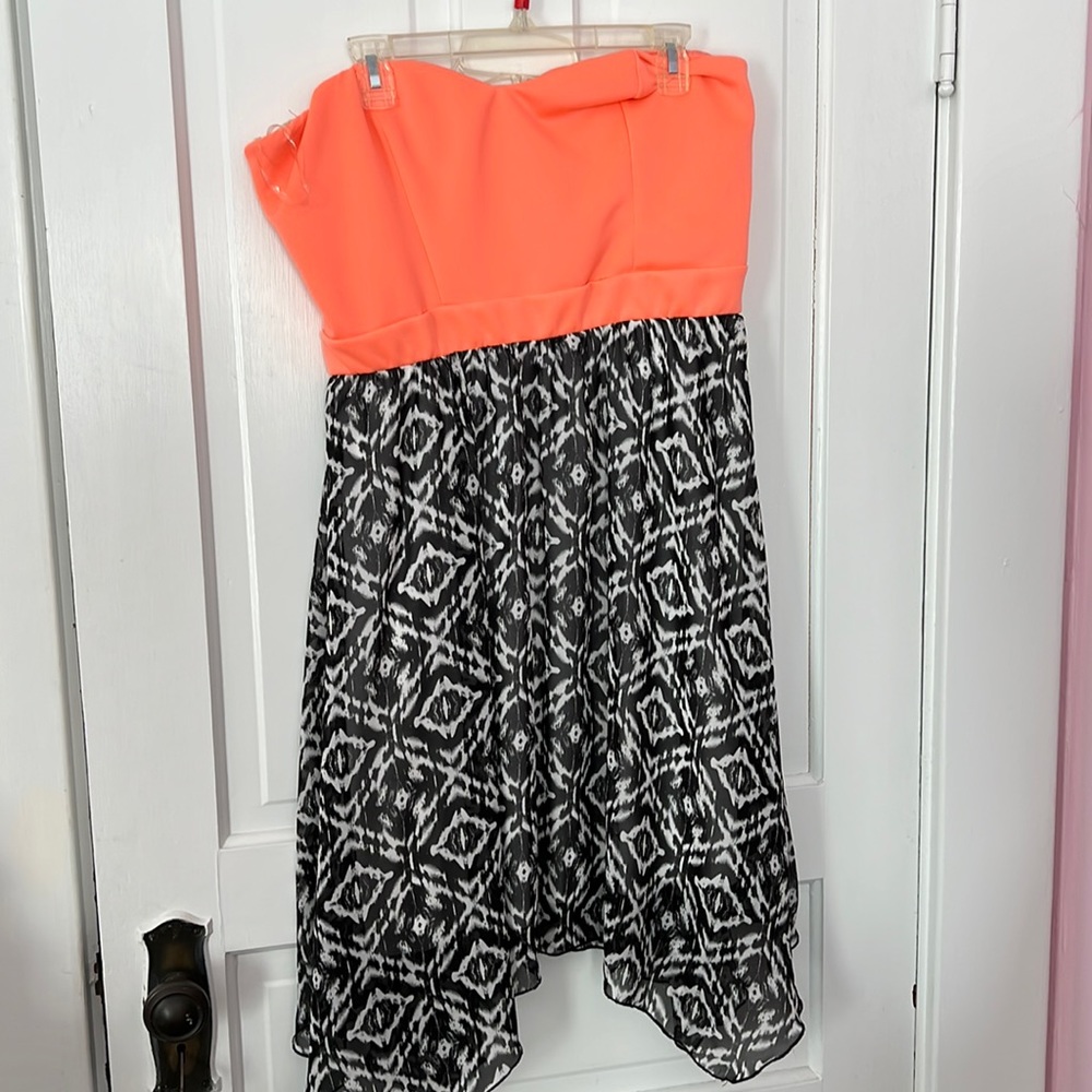 Strapless Peach and Patterned Dress